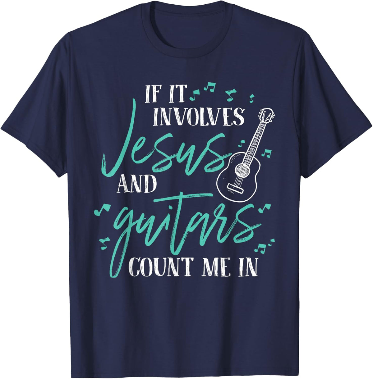 Jesus And Guitar Design T-Shirt For Christian Guitar Player Tees Men Women - Navy Blue