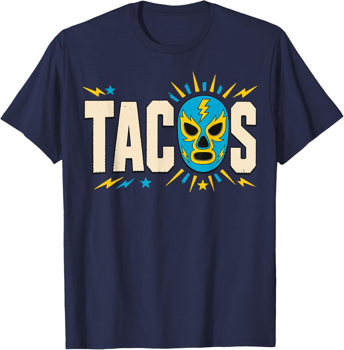 Lucha Libre Mexican Wrestler Tacos Mask Wrestling T-Shirt - Navy Blue