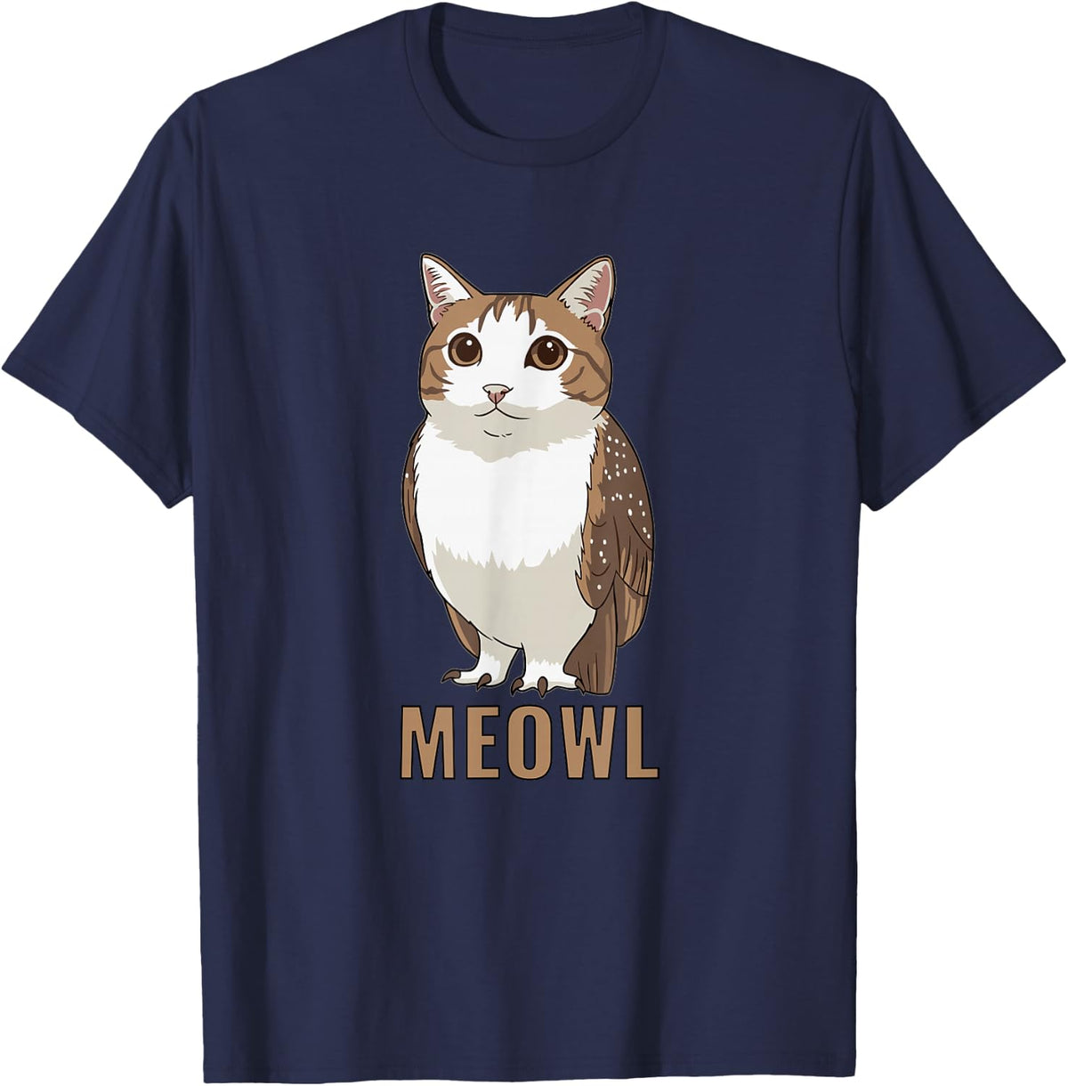 Meowl Cat-Owl Meme Design – Internet Brainrot Culture T-Shirt - Navy Blue