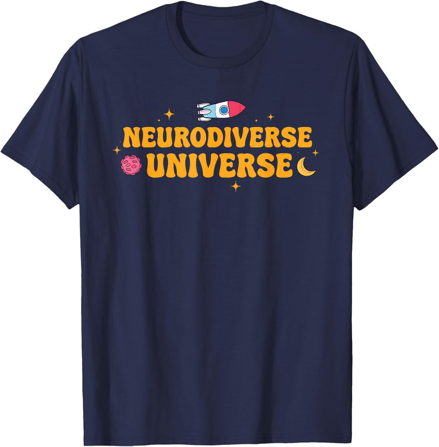(2 Side) Autism Awareness Neurodiverse Universe SPED Teacher T-Shirt - Navy Blue