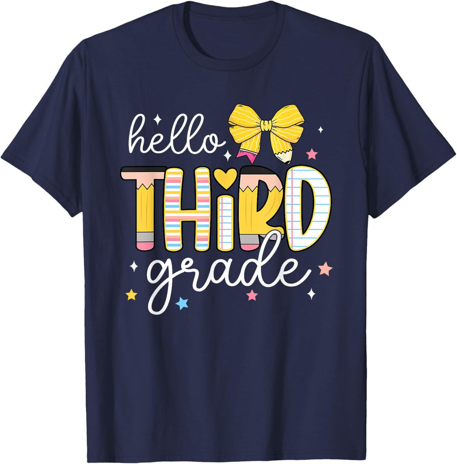 Hello Third Grade Team 3rd Grade Back to School Teacher Kids T-Shirt - Navy Blue