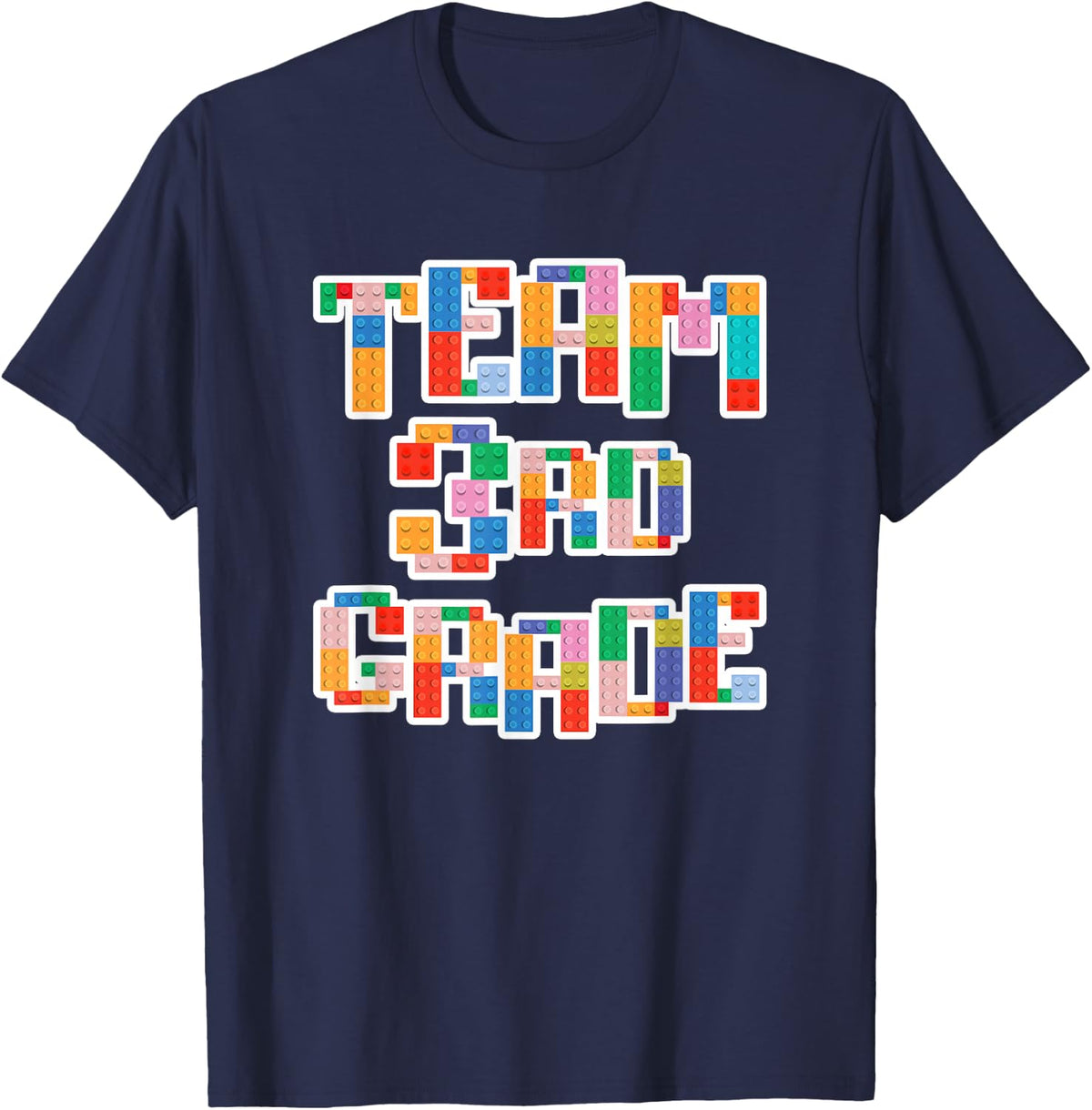 Team 3rd Grade Building Blocks Bricks Theme Teacher Team T-Shirt - Navy Blue