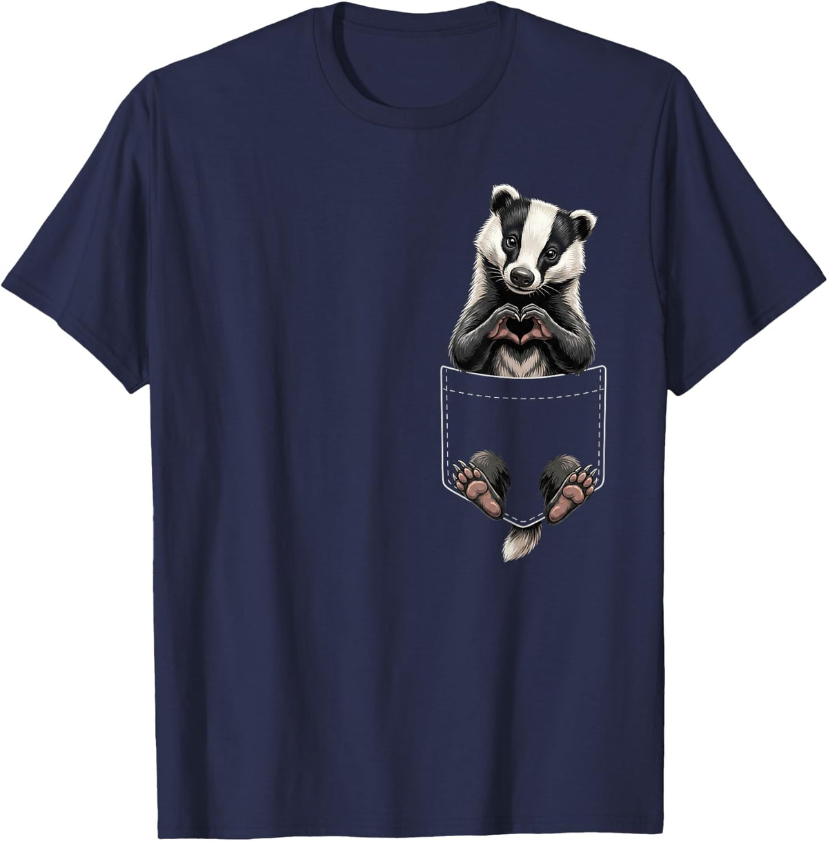 Honey Badger Pocket Heart Sign Wildlife Valentines T-Shirt - Navy Blue