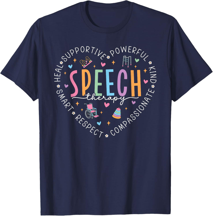 Speech Therapy Shirt Heart SLP Speech Language Pathologist T-Shirt - Navy Blue