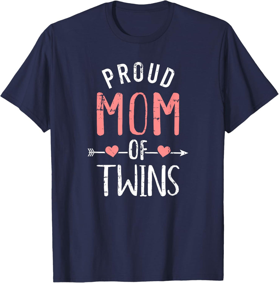 Proud Mum of Twins T-Shirt - Navy Blue