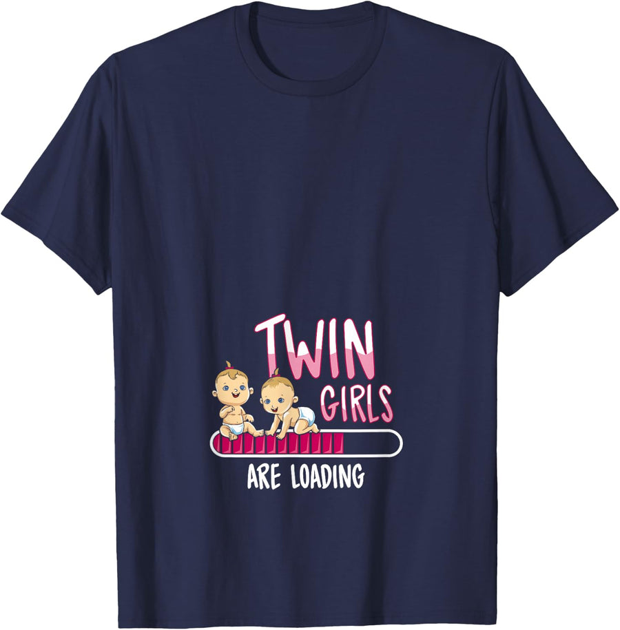 Twin Girls are loading T Shirt Pregnancy Announcement Gift T-Shirt - Navy Blue