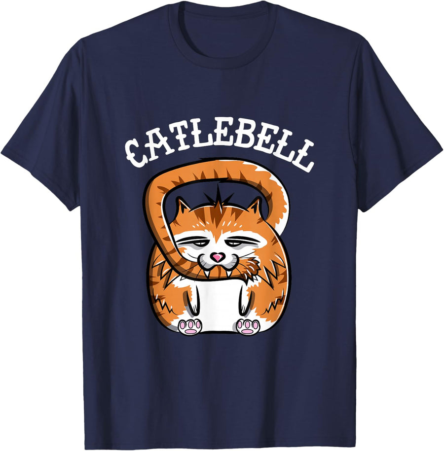 Catlebell Kettlebell Cat Workout T Shirt Gym Cat lover T-Shirt for Men Women Kids - Navy Blue