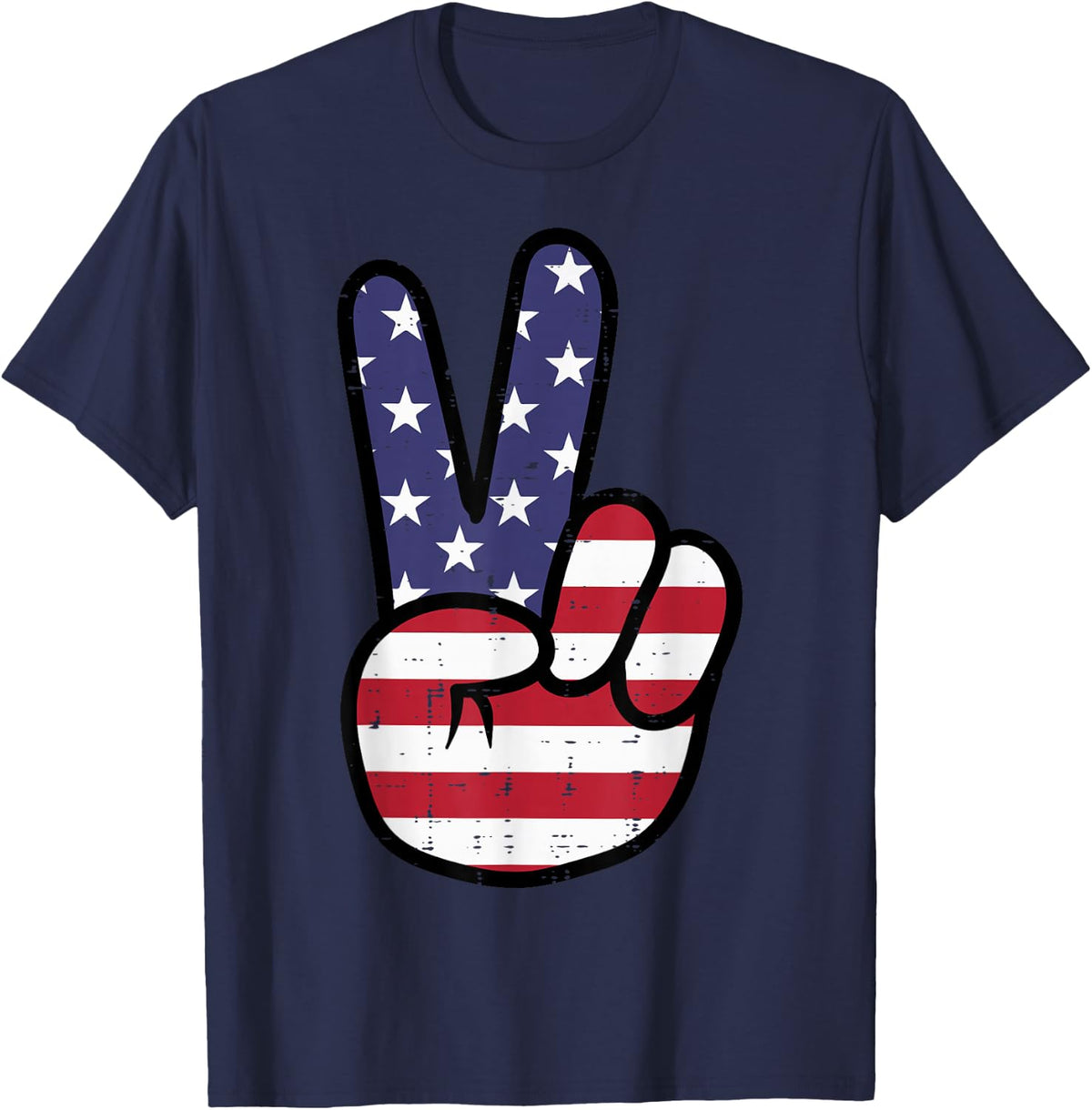 4th Of July Peace Hand America Flag Patriotic Women Men Kids T-Shirt - Navy Blue