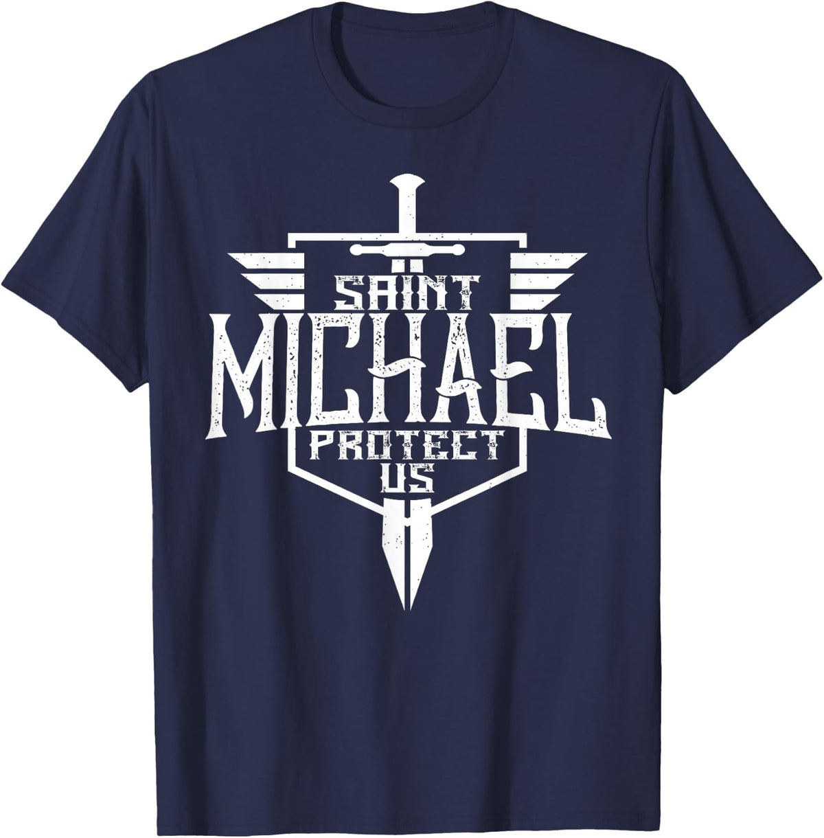 Saint Michael the Archangel Protect Us Catholic T-Shirts and Tees for Men - Navy Blue