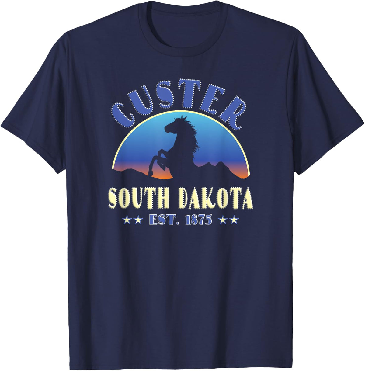 Custer South Dakota SD Wild Horse T-Shirt - Navy Blue