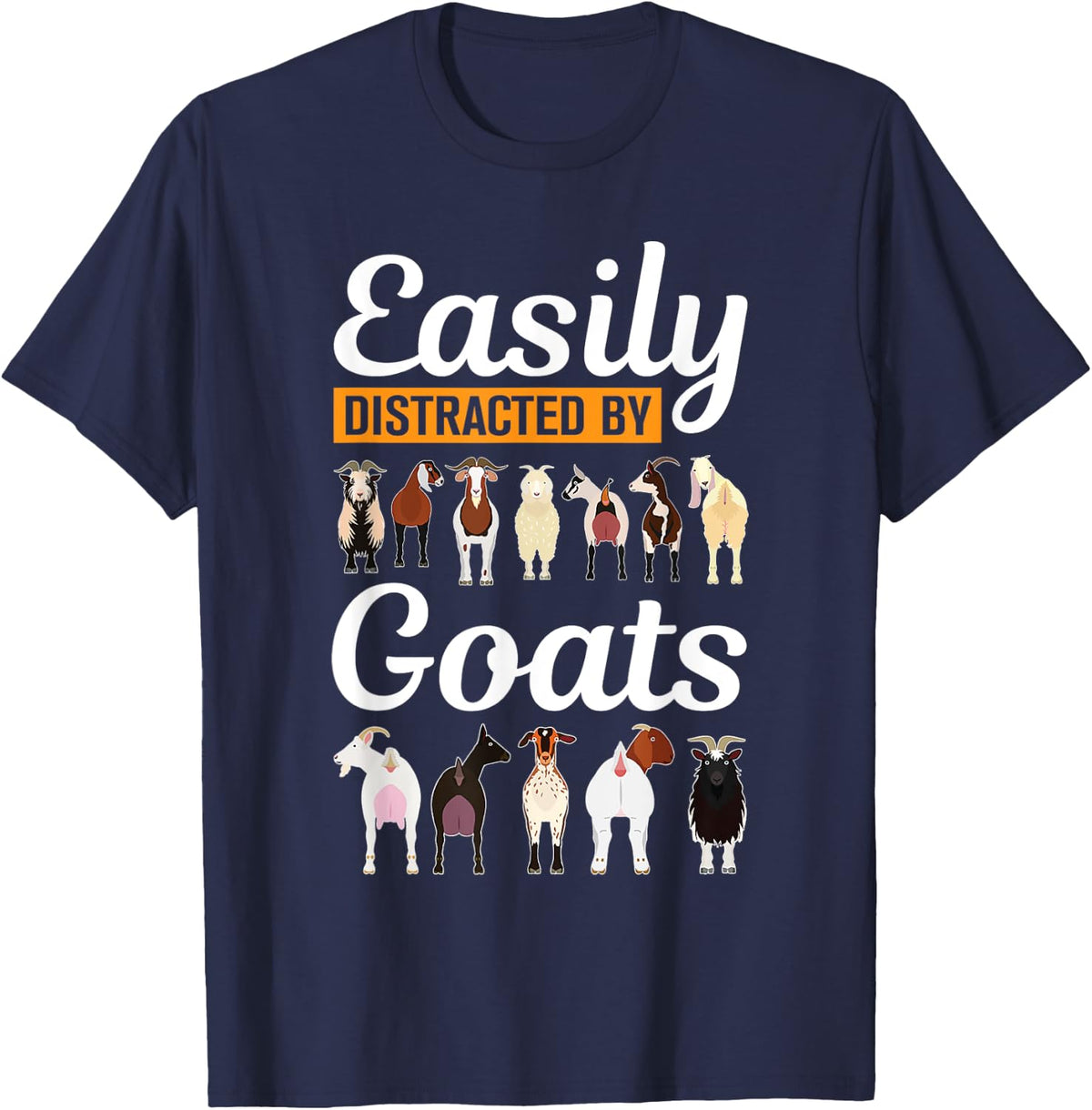 Easily Distracted By Goats Vintage Goat Funny T-Shirt - Navy Blue