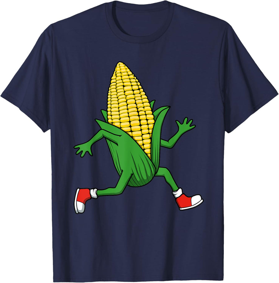 Ironic Corn Running Marathon Hobby Runner T-Shirt - Navy Blue