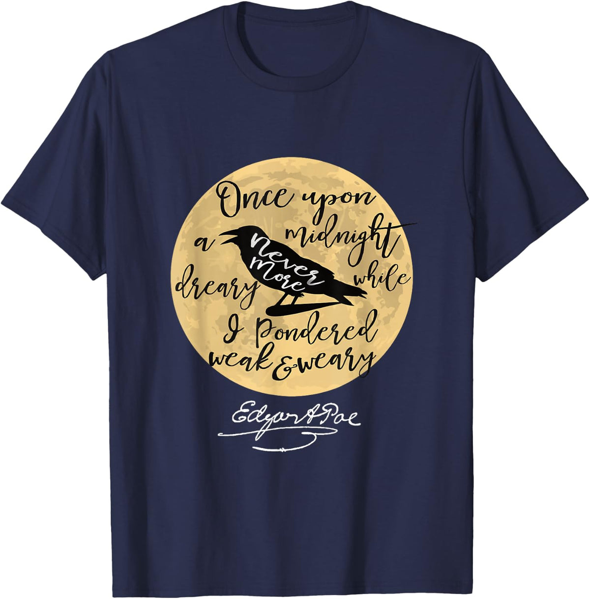 Gothic Edgar Allan Poe Tshirt The Raven Literary Gifts T-Shirt - Navy Blue