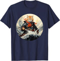 Orange Cat Samurai Funny Dog Katana T-Shirt - Navy Blue
