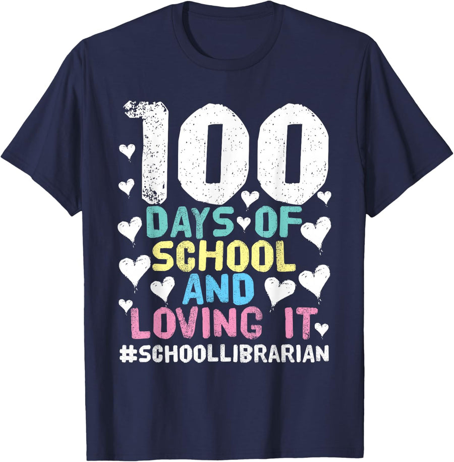 100 Days of School and Loving It School Librarian T-Shirt - Navy Blue
