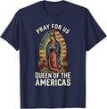 Our Lady of Guadalupe Roses Flag Rays Catholic T-Shirt - Navy Blue