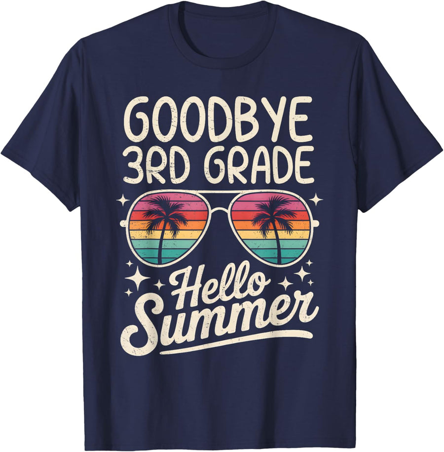 Goodbye 3rd Grade Hello Summer Last Day of School Boys Kids T-Shirt - Navy Blue