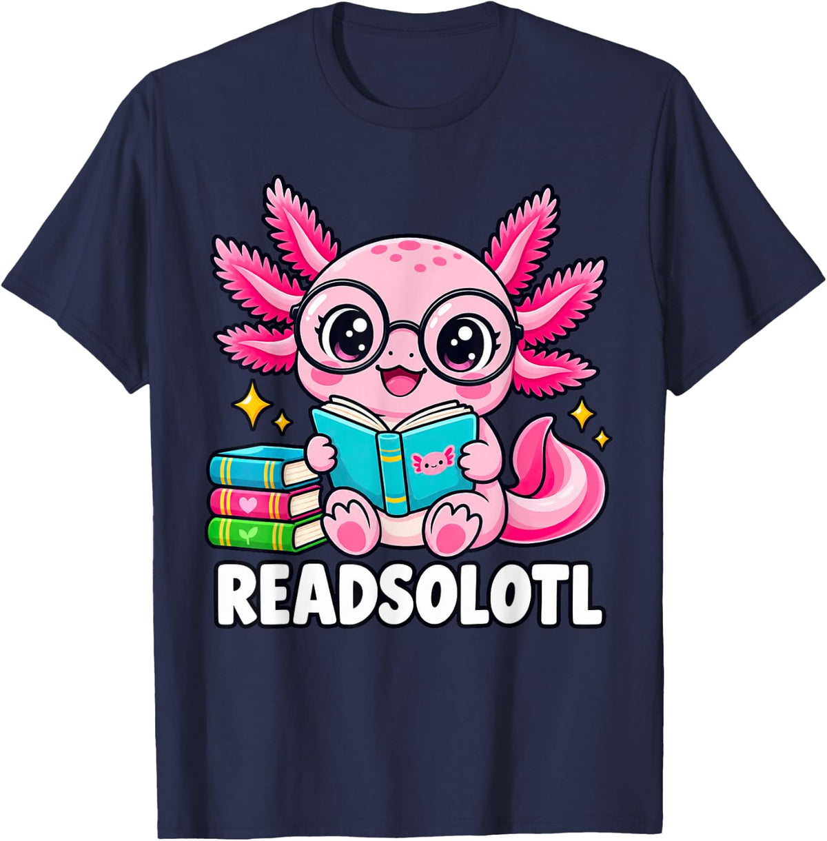 Readsolotl Funny Axolotl Book Lover Reader Teacher Librarian T-Shirt - Navy Blue