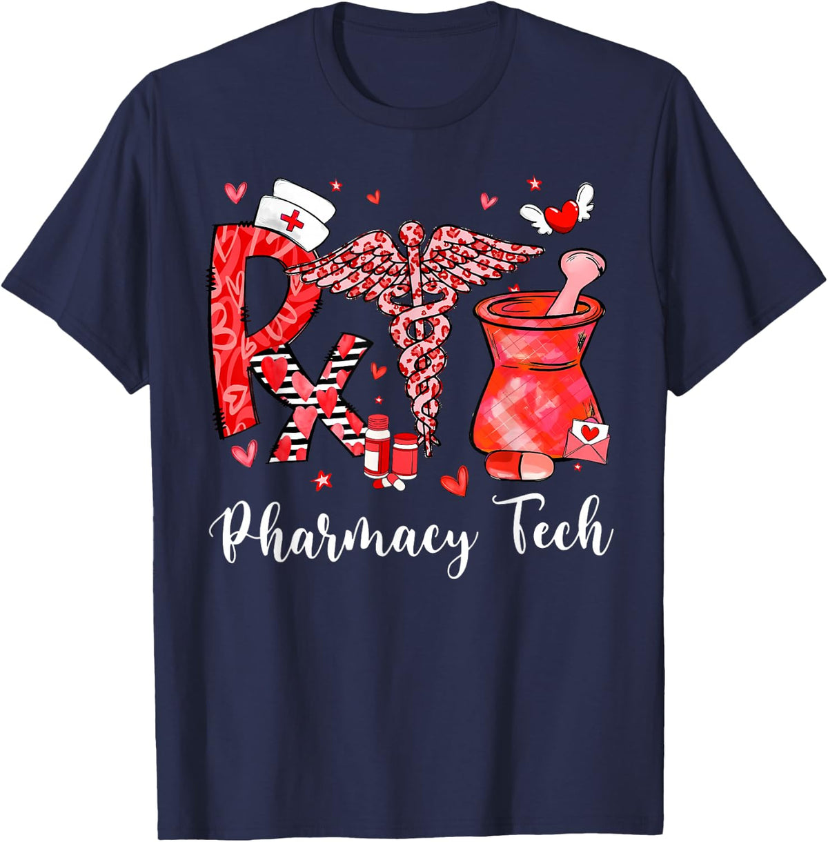 Rx Nurse Pharmacy Tech Valentines Day PharmD Pharmacist T-Shirt - Navy Blue
