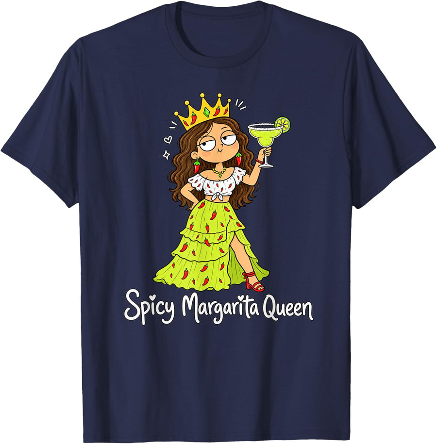 Spicy Margarita Queen Cocktail Lover Party T-Shirt - Navy Blue