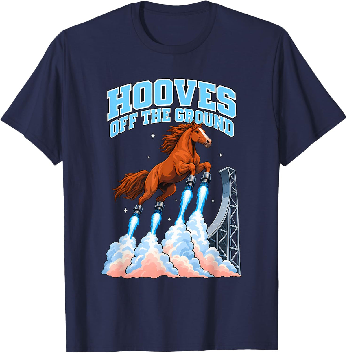 Hooves Off The Ground Horse Lover Flying Humor T-Shirt - Navy Blue