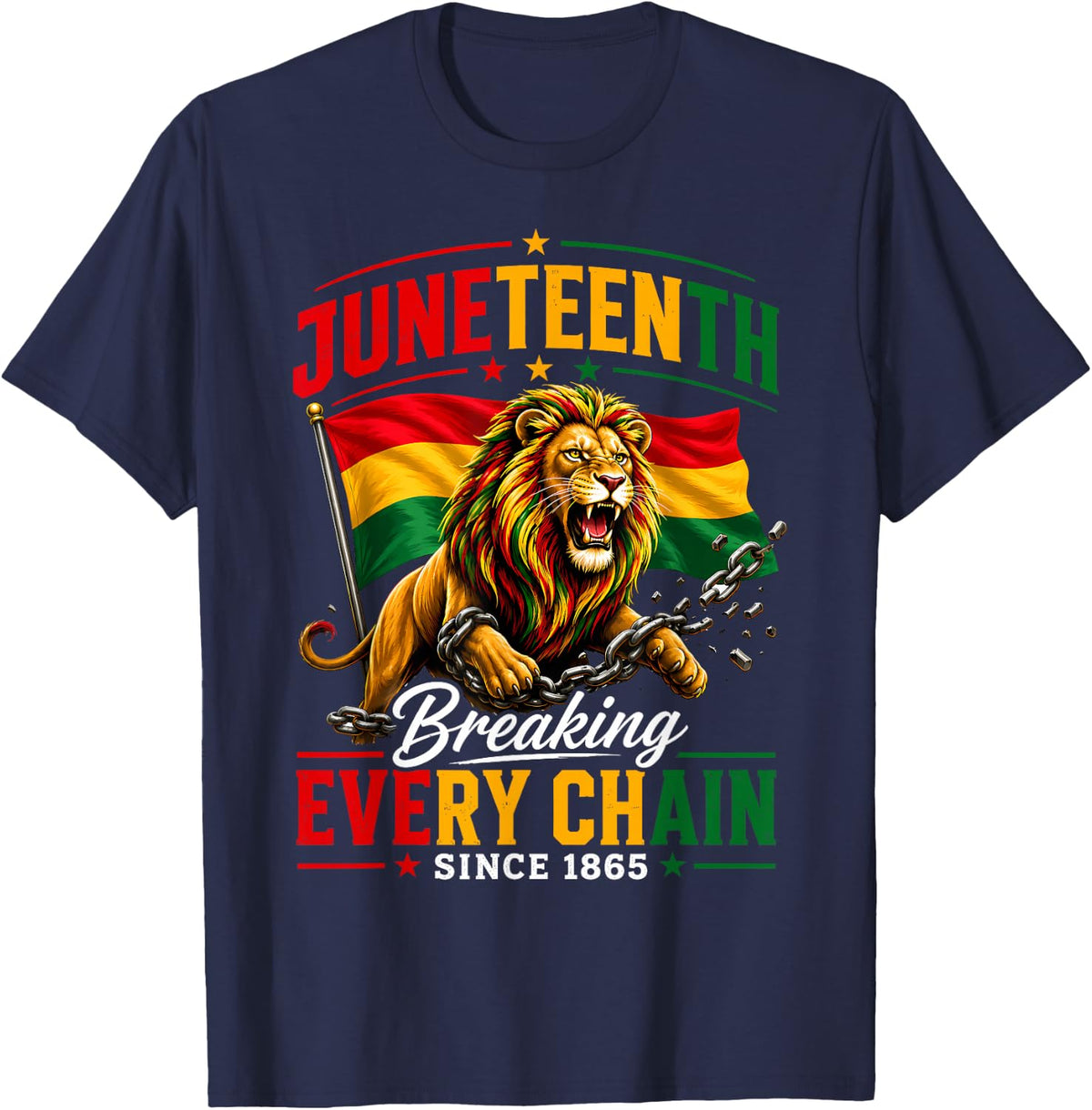Men Juneteenth Shirt Lion Breaking Every Chain Since 1865 T-Shirt - Navy Blue