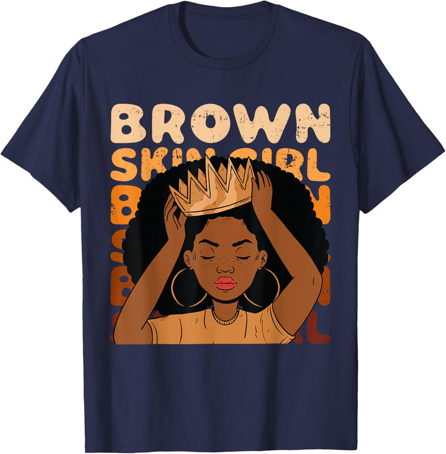 African Girls Brown Skin Girl Black Melanin Juneteenth Girls T-Shirt - Navy Blue