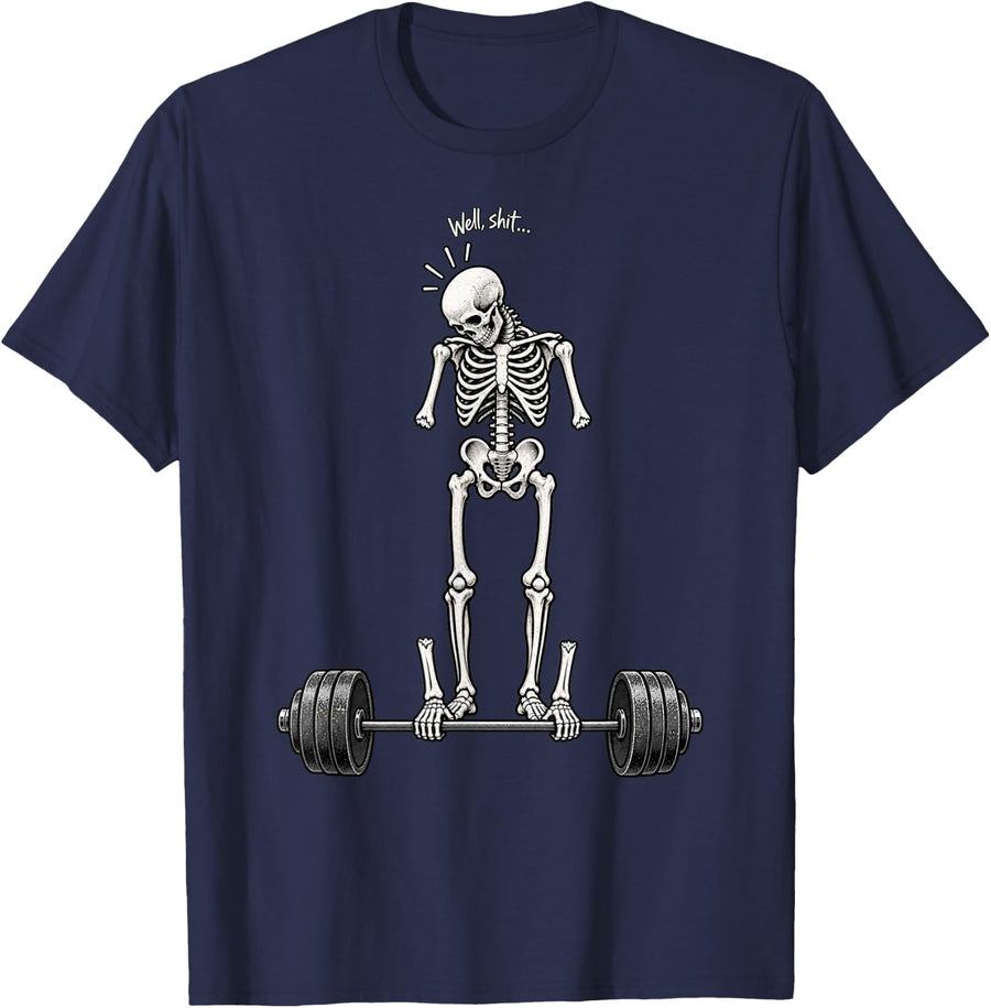 Skeleton Weightlifting Workout Gym Humor Halloween T-Shirt - Navy Blue
