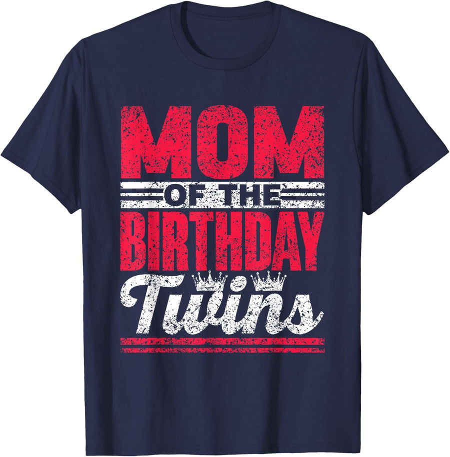 Mom Of The Birthday Twins Celebrate Cute Twin Mother Mommy T-Shirt - Navy Blue