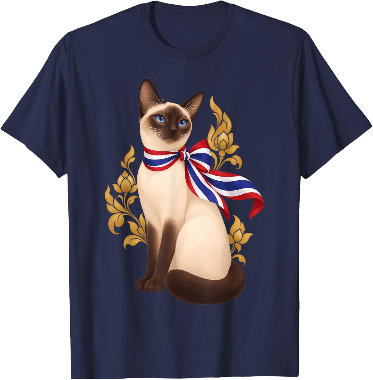 Siamese Cat Thai Flag Bow T-Shirt - Navy Blue