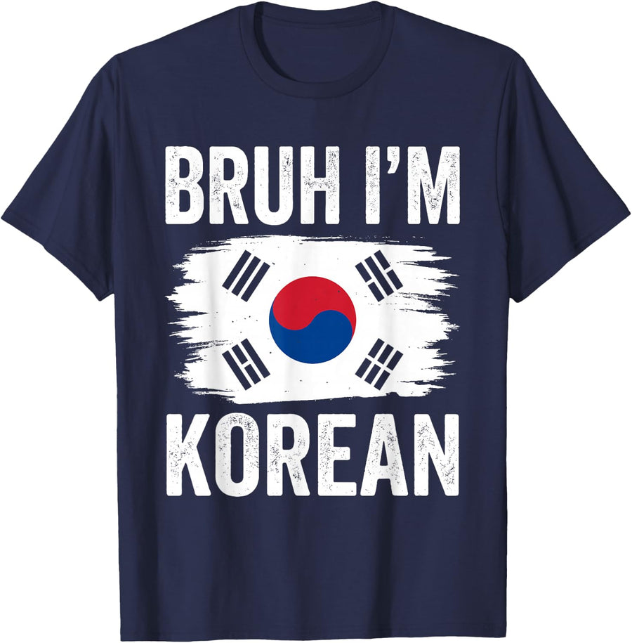 Bruh I'm Korean South Korea Flag Funny Korean Boys Kids T-Shirt - Navy Blue
