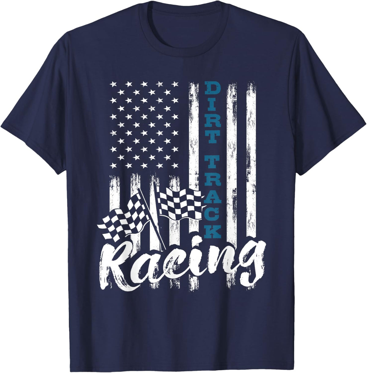 Dirt Track Racing - Patriotic USA Flag Sprint Car Racer T-Shirt - Navy Blue