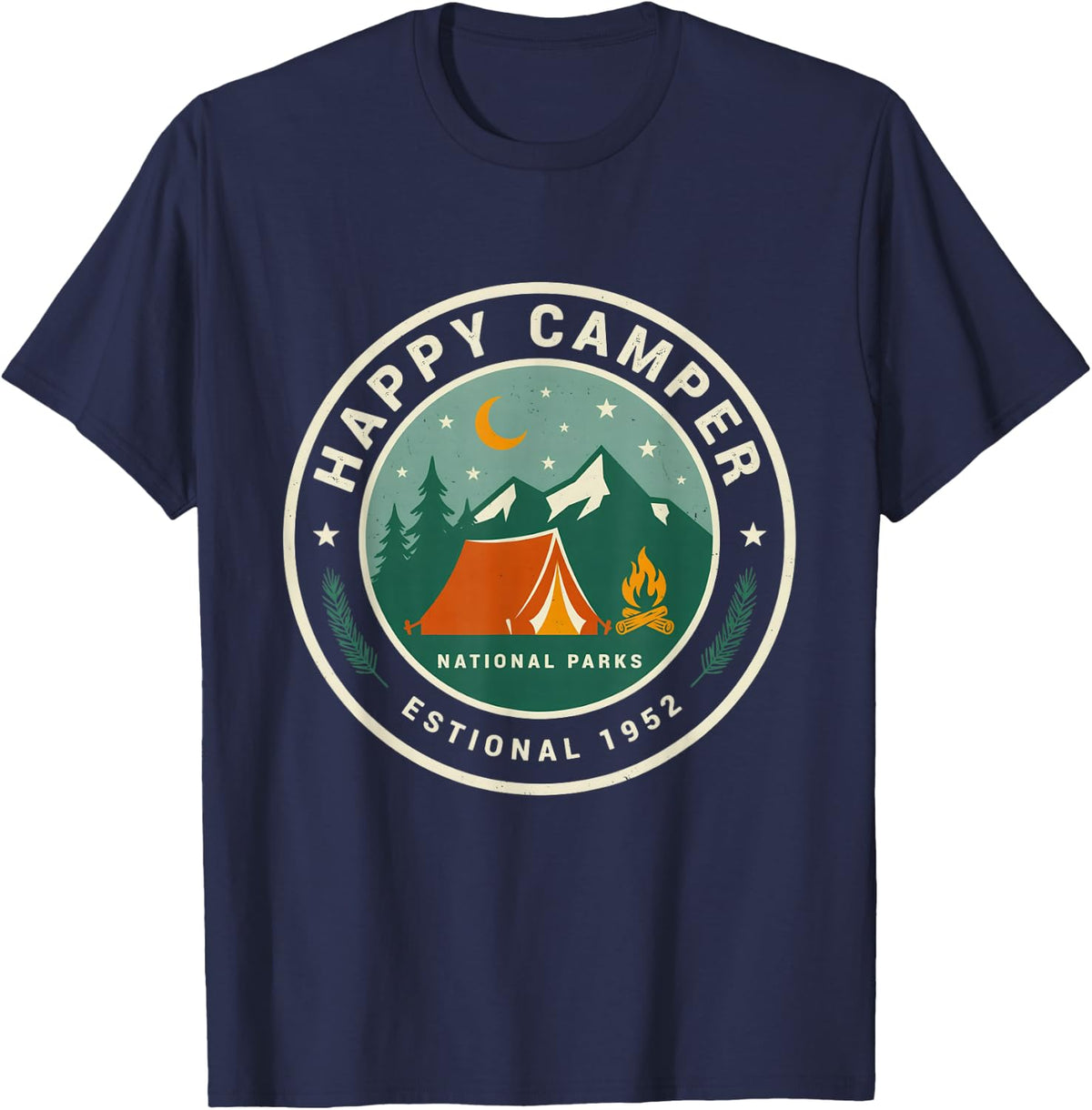 Happy Camper Nature Lover Camper Hiking Camping Men Women T-Shirt - Navy Blue