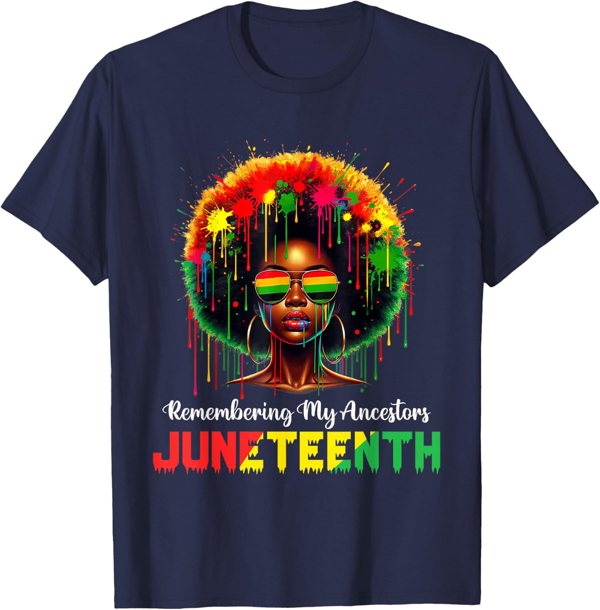 Black Women Juneteenth Tshirt Remembering My Ancestors T-Shirt - Navy Blue