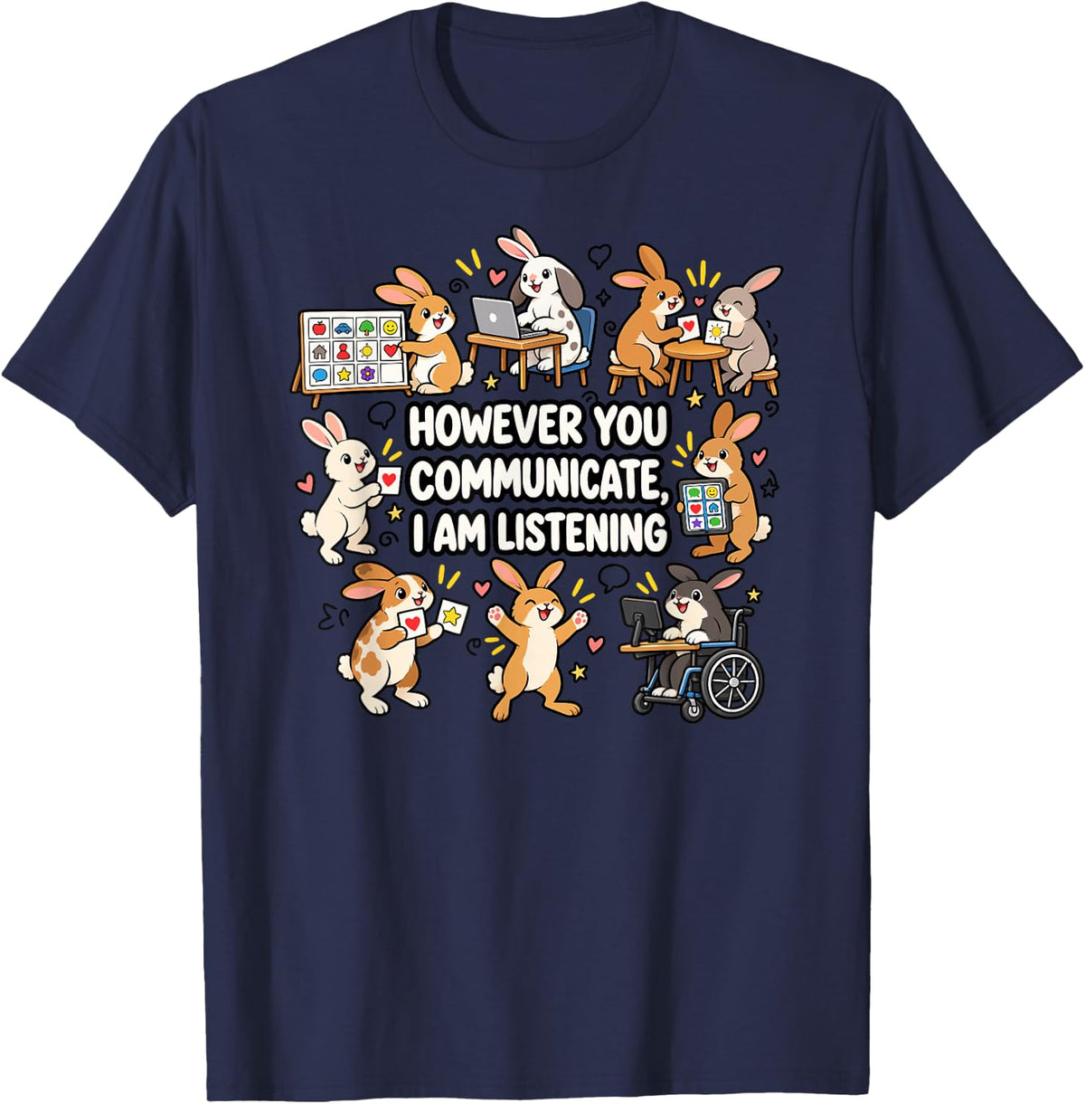 Neurodiversity Communication Listening SLP Special Education T-Shirt - Navy Blue