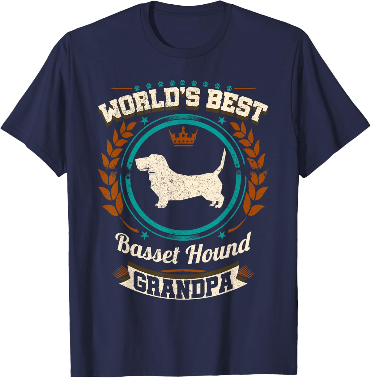 World's Best Basset Hound Grandpa Granddog T-Shirt T-Shirt - Navy Blue