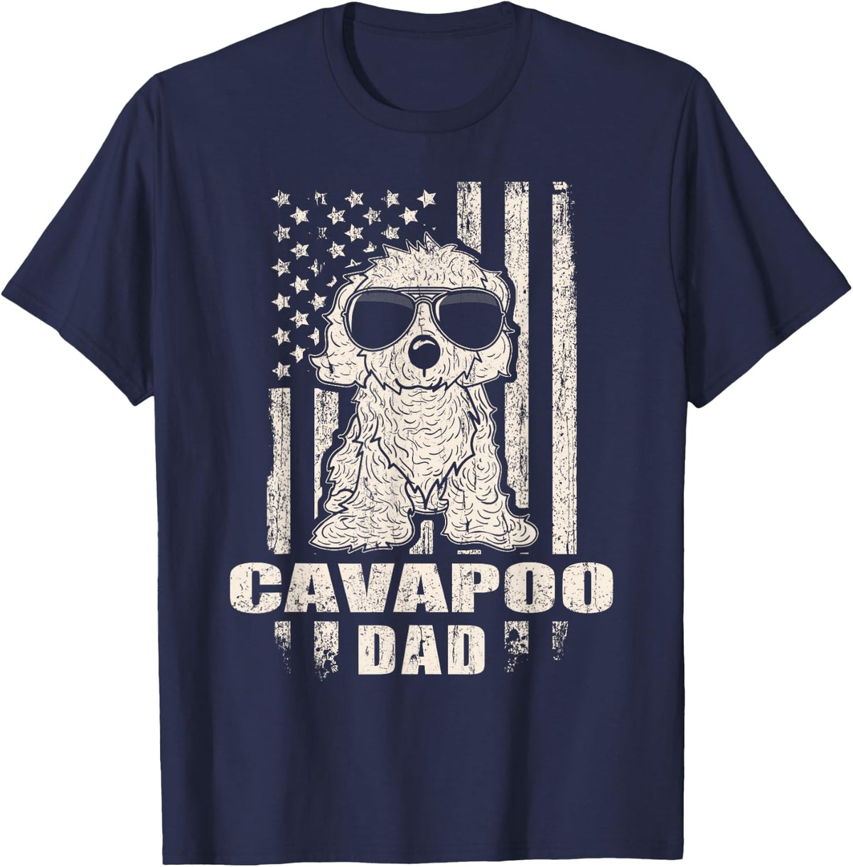 Cavapoo Dad Cool Vintage Retro Proud American T-Shirt - Navy Blue