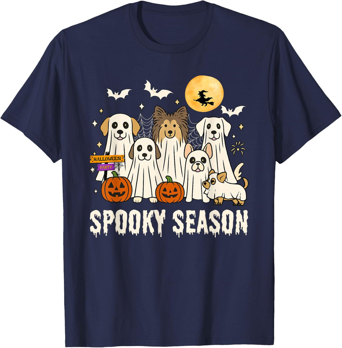 Dogs Ghosts Cute Dogs Dressed As Ghost Funny Halloween Dog T-Shirt - Navy Blue
