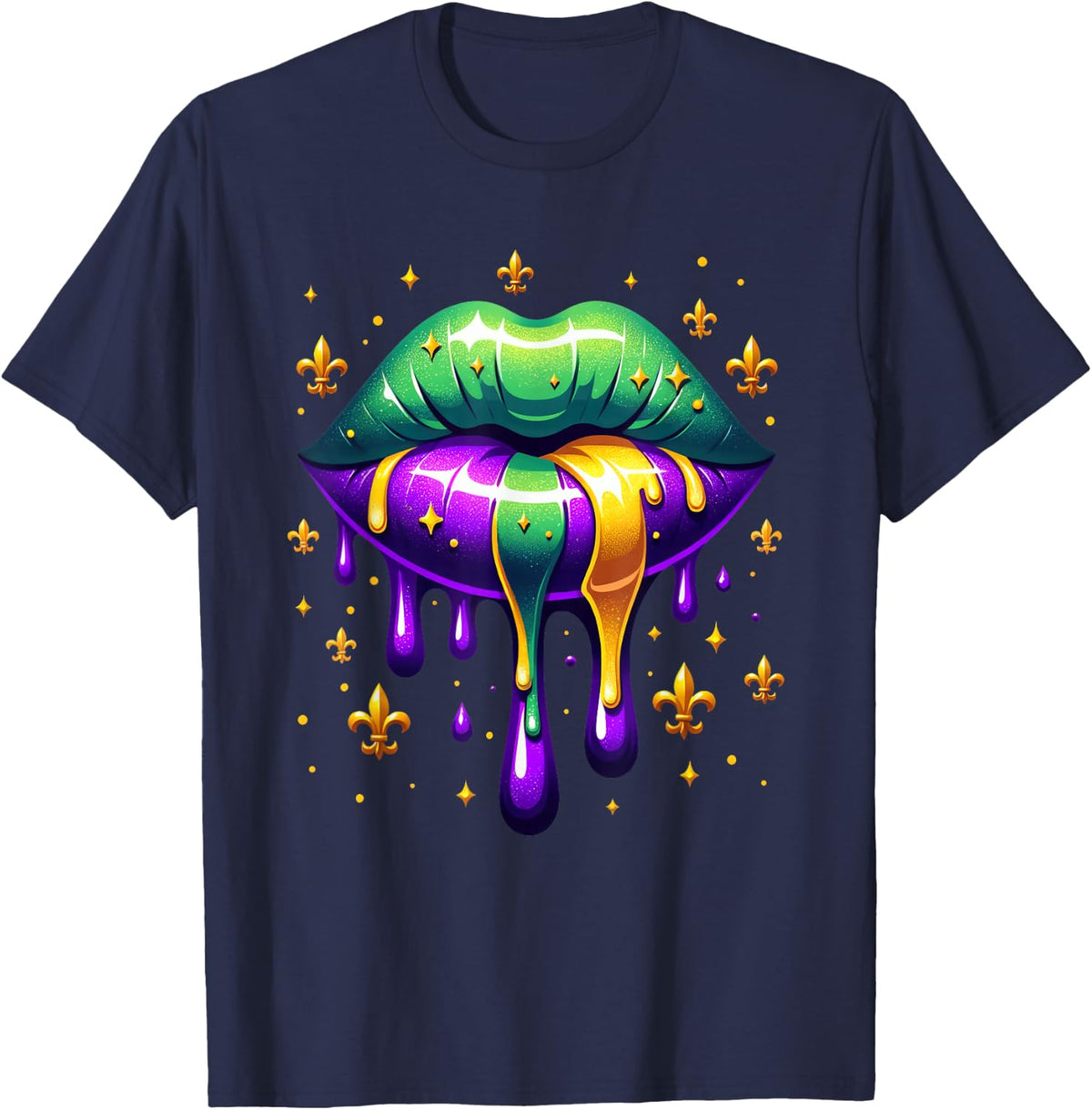 Mardi Gras Outfit Costume Men Women Mardi Gras Lips T-Shirt - Navy Blue