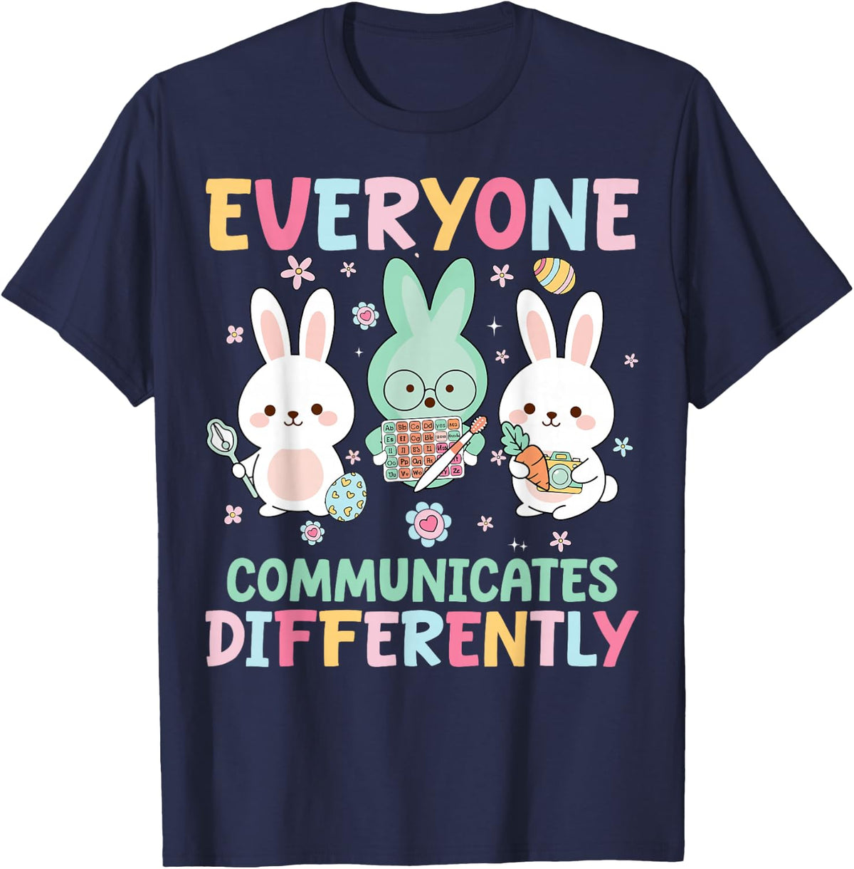 Everyone Communicates Differently - Halloween Scary SLP T-Shirt - Navy Blue