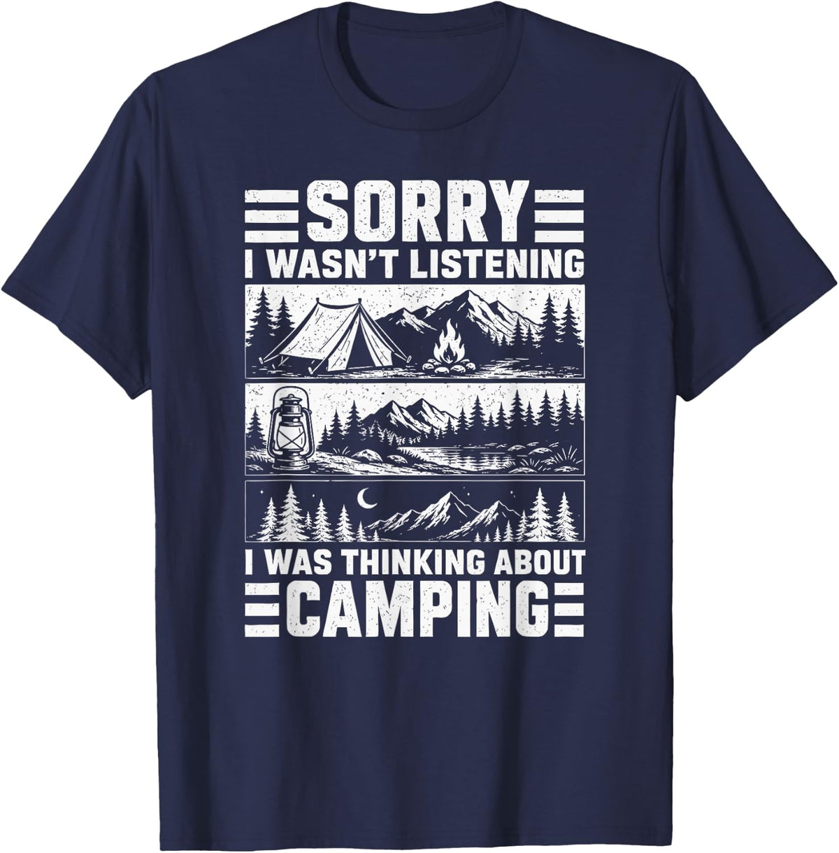 Camping Mountain Tent Campfire T-Shirt - Navy Blue