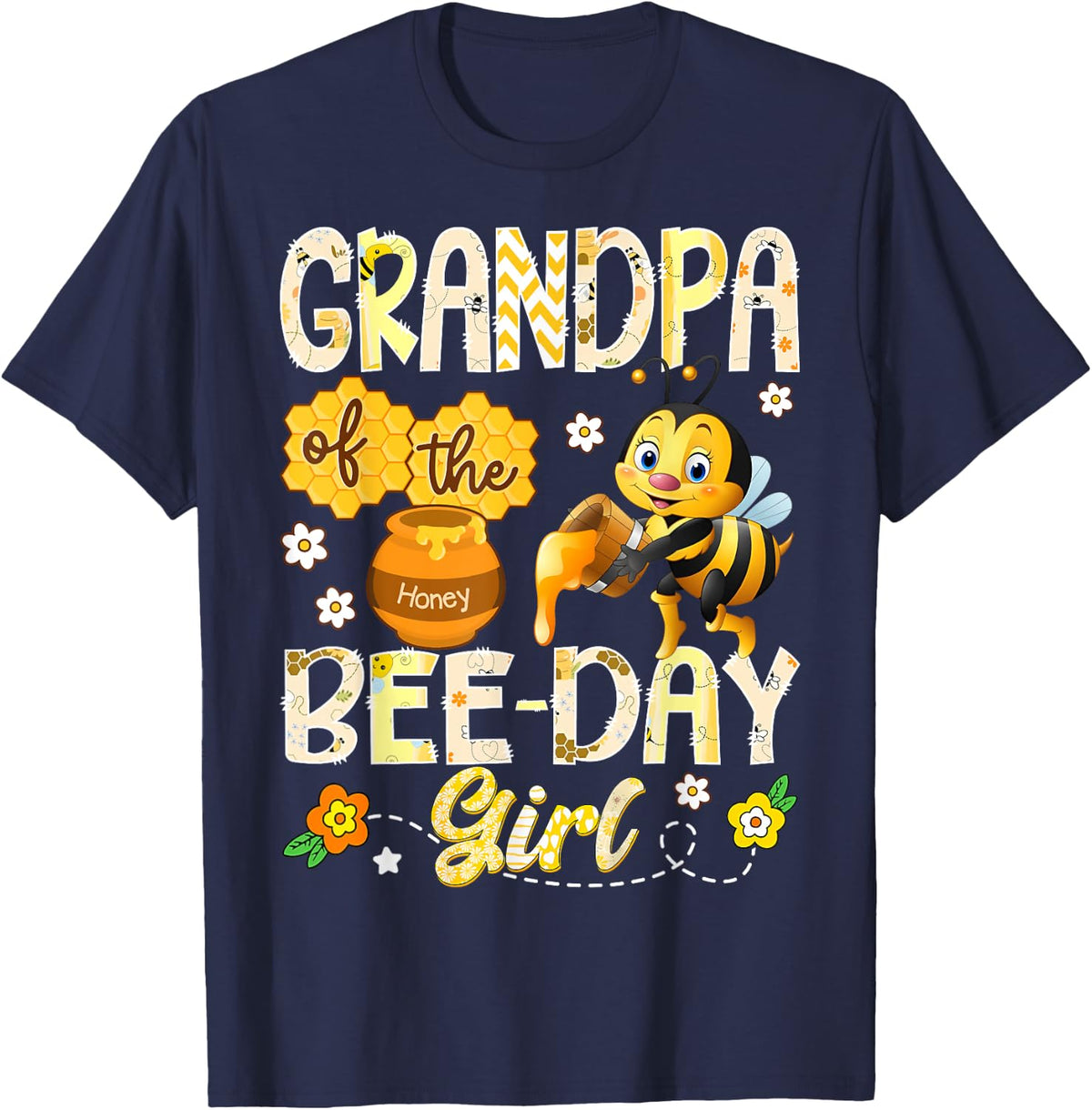 Grandpa of The Bee-Day Girl Funny Bee Birthday Girl T-Shirt - Navy Blue