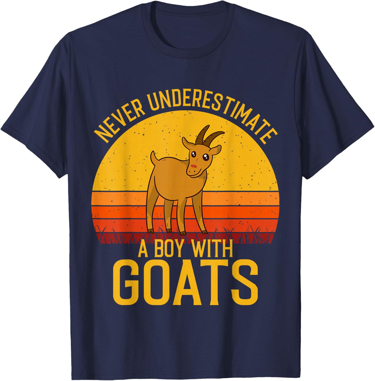 Goat - Never underestimate a Boy with Goats T-Shirt - Navy Blue