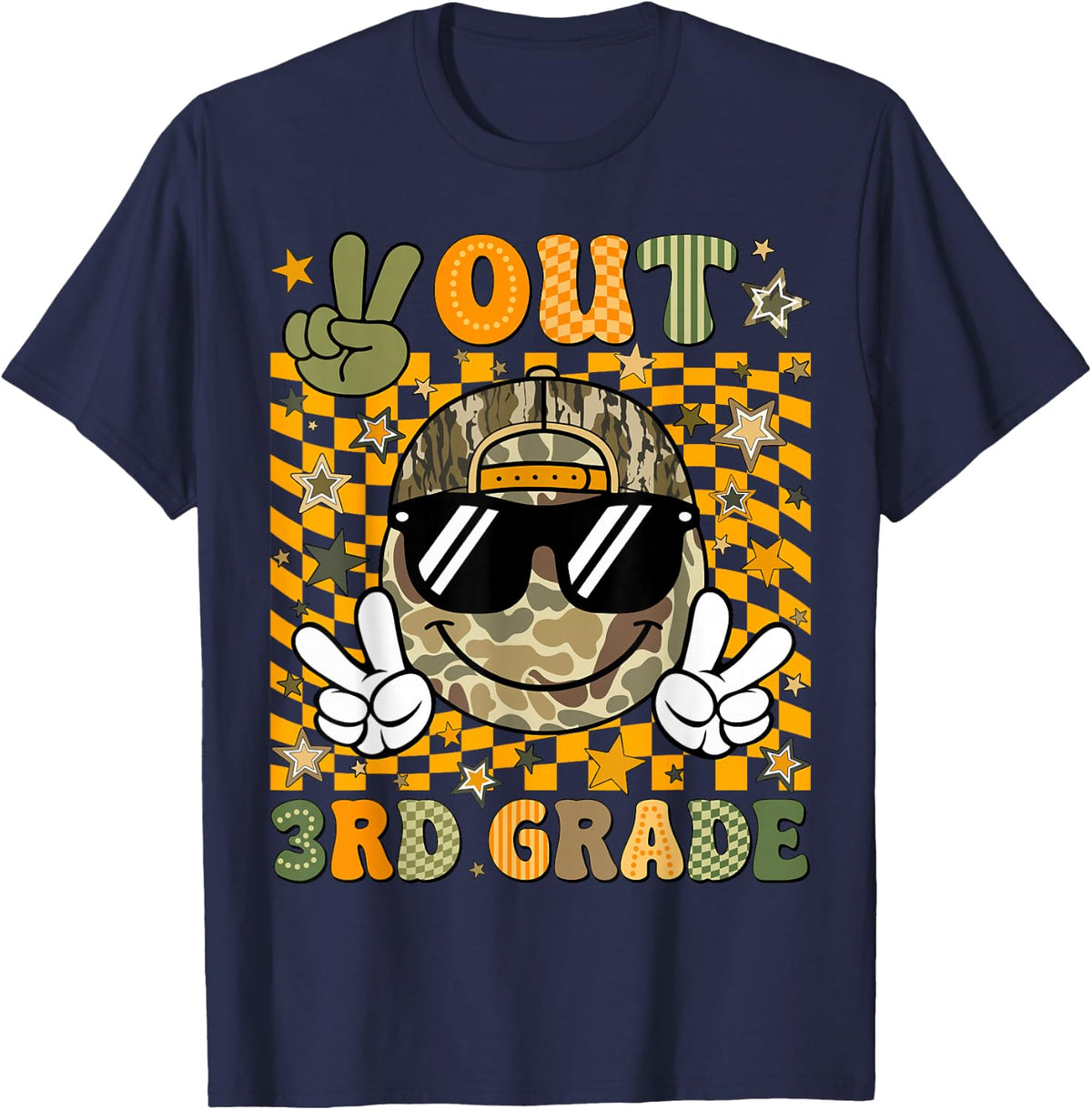 Peace Out 3rd Grade Third Camo Last Day Graduation Men Boy T-Shirt - Navy Blue