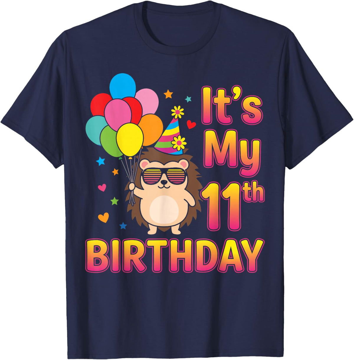 It's My 11th Birthday - Hedgehog Lovers 11 Years Old Bday T-Shirt - Navy Blue