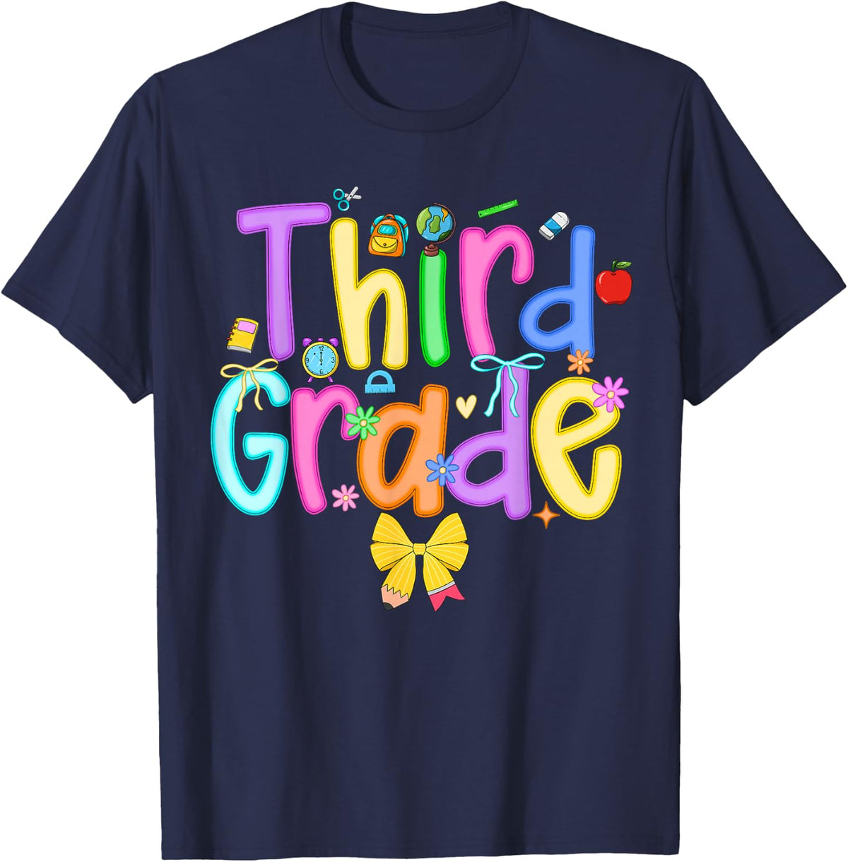 Back To School Third Grade Girls Bow 3rd Grade Teachers Kids T-Shirt - Navy Blue