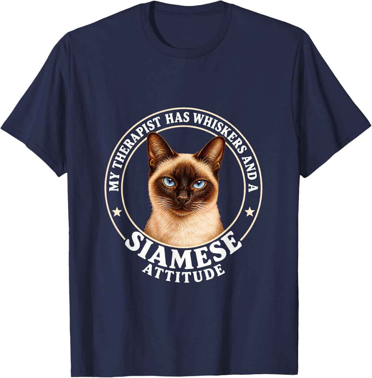 My Therapist Has Whiskers and a Siamese Attitude T-Shirt - Navy Blue