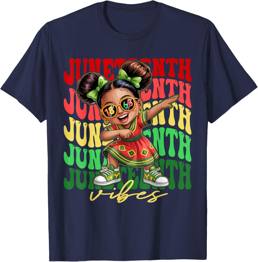 Dabbing Black Girls Melanin Juneteenth Vibes Kids Toddler T-Shirt - Navy Blue