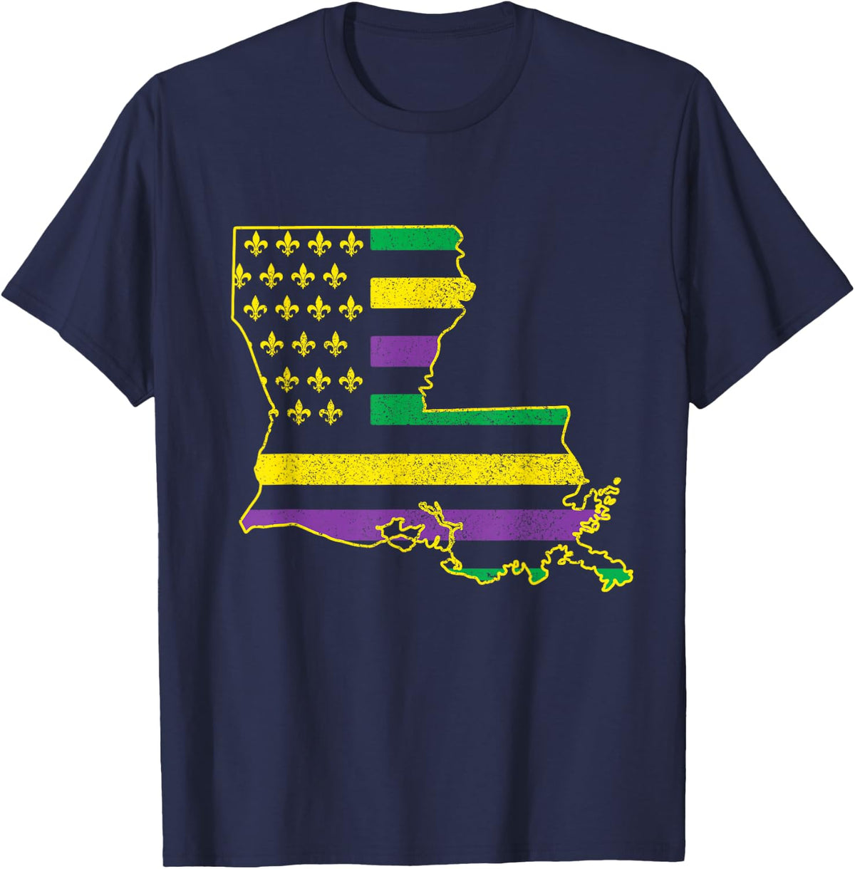 Louisiana American Flag State Map Pride Nola Mardi Gras T-Shirt - Navy Blue