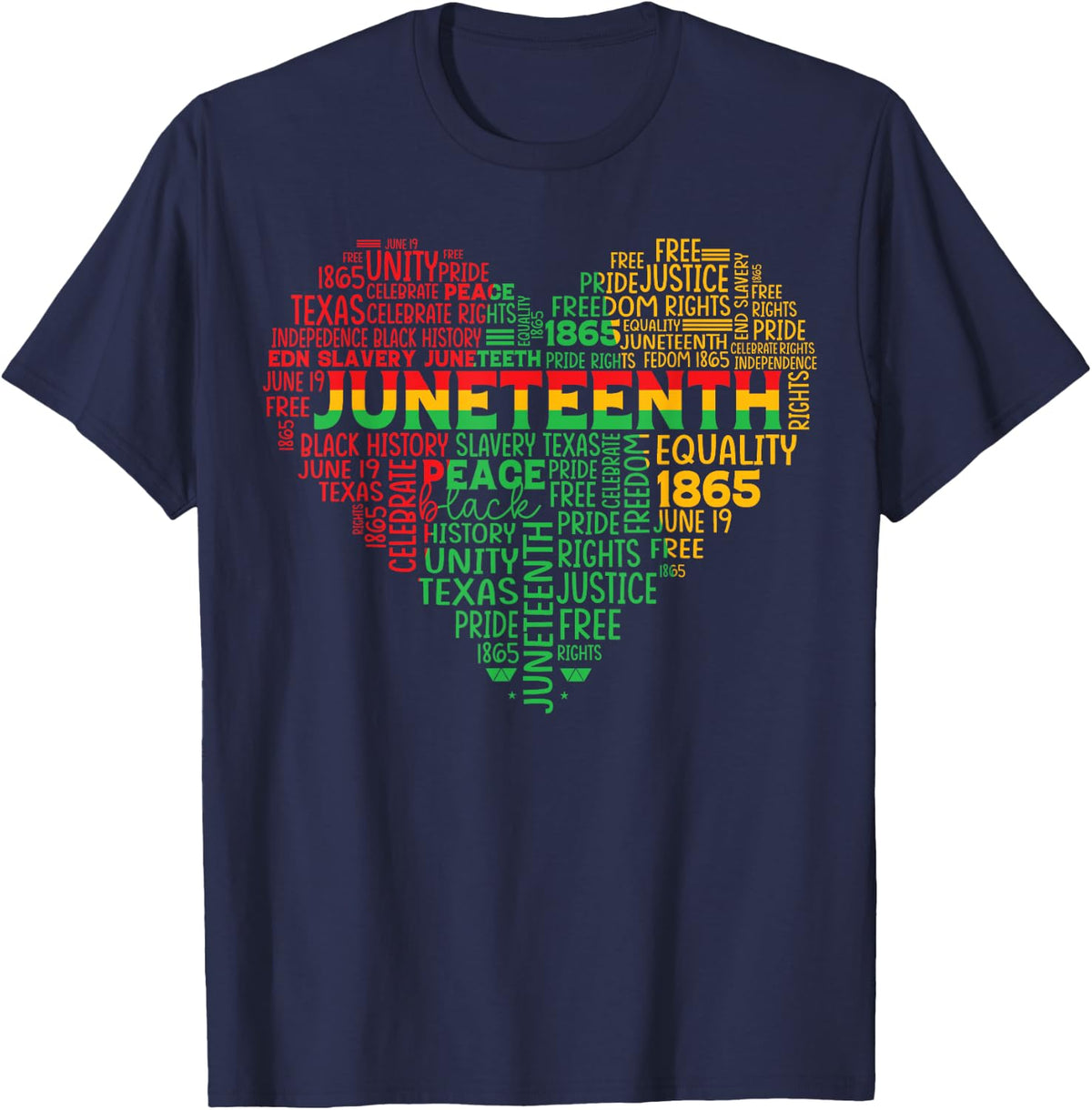 Juneteenth Black History Heart Freedom African American T-Shirt - Navy Blue